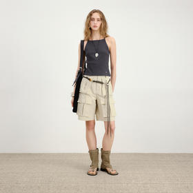 lost in echo2026春夏新款时髦复古背部拉链工装短款修身吊带背心