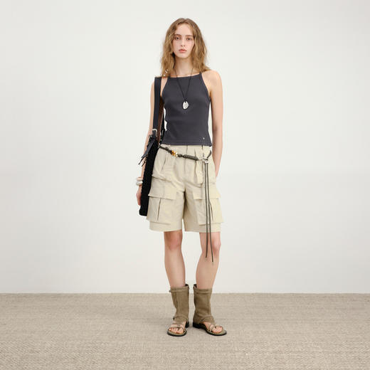 lost in echo2026春夏新款时髦复古背部拉链工装短款修身吊带背心 商品图0