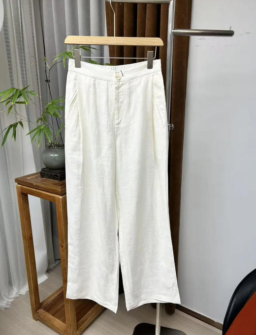 新款100%亚麻阔腿直筒裤（后腰有松紧） 商品图1