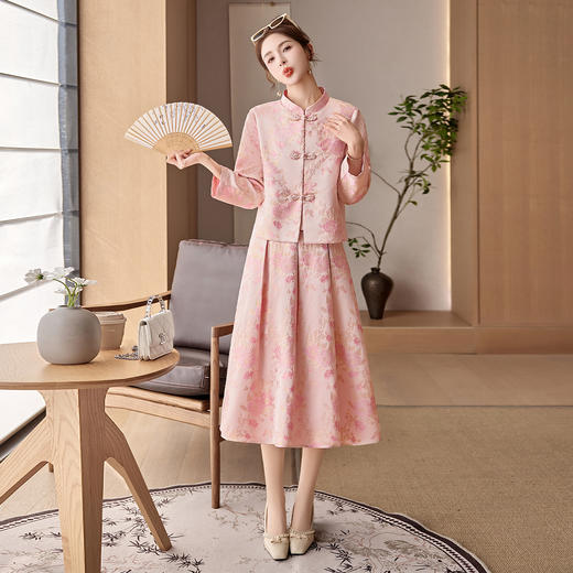 春季新款新中式设计感显瘦外套百褶裙两件套裙LDB2608 商品图0