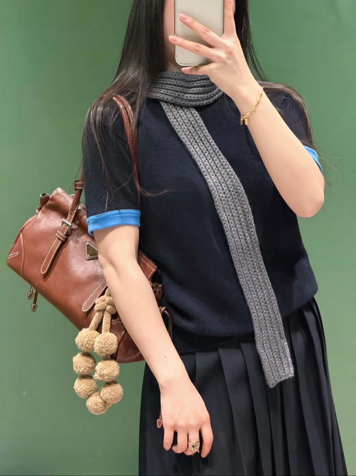 普拉达 新款藏青色中长款百褶裙 商品图7