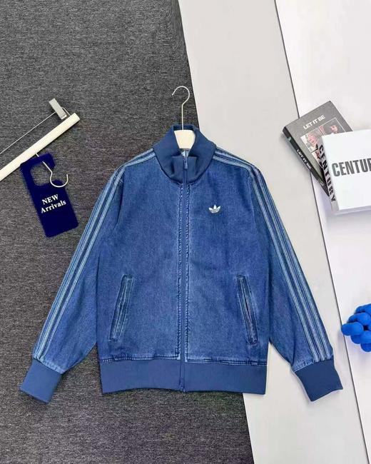 F031055复古立领拉链设计三道杠水洗牛仔夹克外套 商品图1