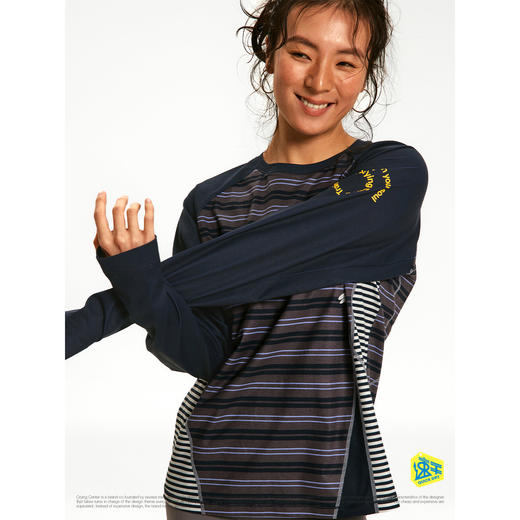 CryingCenter 条纹拼接撞色宽松透气速干跑步训练运动长袖上衣T恤 商品图3