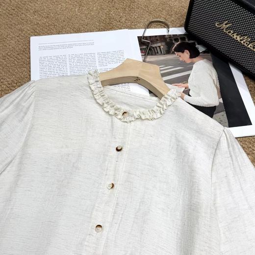 F031001早春新款法式气质百搭亚麻木耳边立领长袖衬衫 商品图11