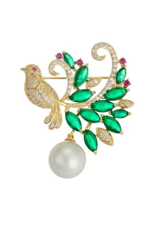 ESTACIA 贵气绿色锆石小鸟造型优雅胸针 21758 商品图5