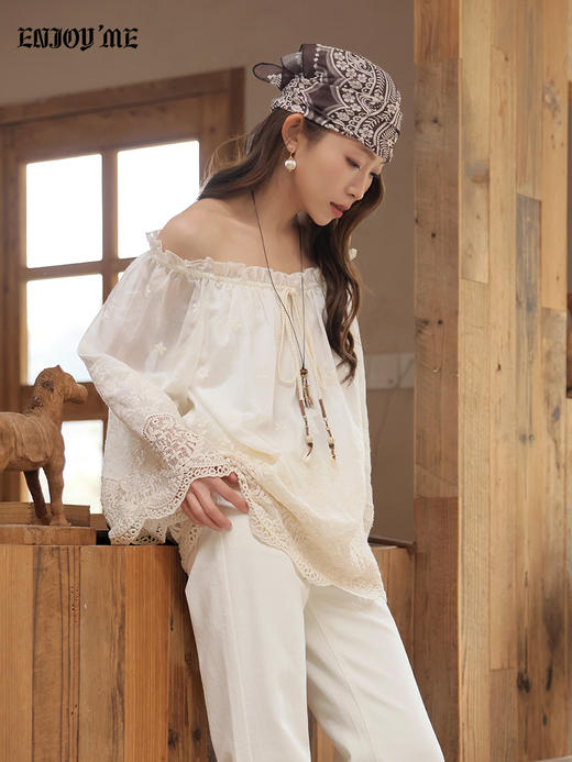 【门店同款】ENJOY春季“序光之旅”重工蕾丝刺绣上衣 169602111 商品图4