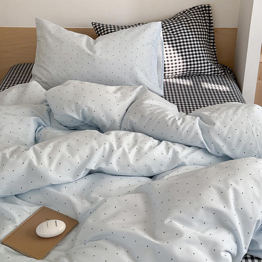ins风~简约全棉水洗棉四件套纯棉四季波点格子少女心亲肤柔软被套罩 商品图0