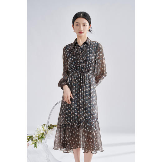 剩S/M/L 米思阳时尚印花拼接大摆裙秋装新款减龄荷叶边薄款连衣裙0549 商品图1