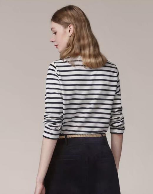 点此购买 哈吉斯春秋季女士宽松撞色条纹打底内搭纯棉长袖T恤 ss 341790 商品图6