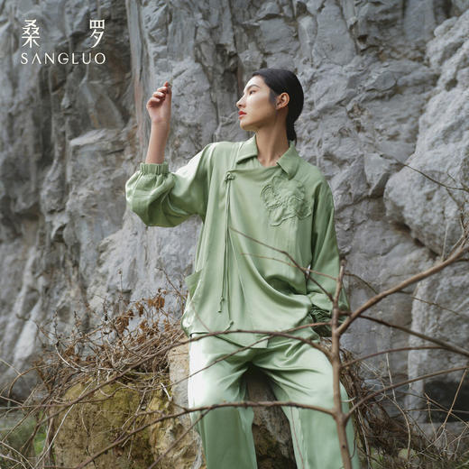 高定芳华』桑罗23姆米重磅国风睡衣套装桑蚕丝女家居服 商品图0