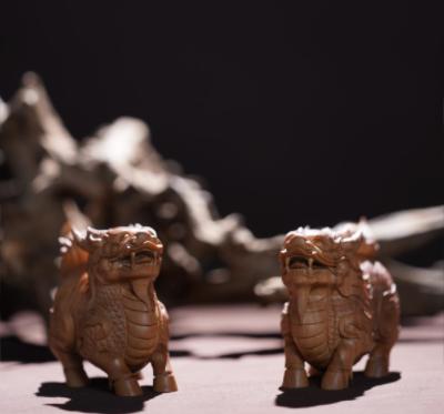 收藏级【印度迈索尔老山檀黑肉麒麟一对】| 大梦香堂 商品图1