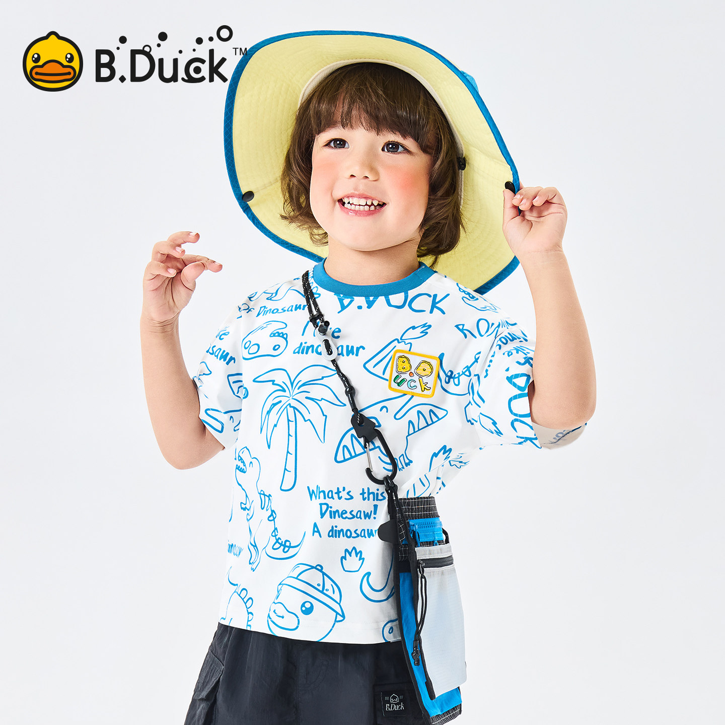 [冰感速干]bduck小黄鸭童装男童T恤短袖夏装宝宝半袖儿童恐龙上衣90-150 BF2701024