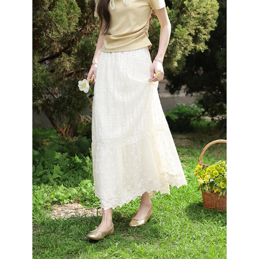 鹿向南「月光白昭」蕾丝a字半身裙女夏2026新款通勤百搭温柔长裙 商品图2