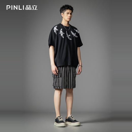PINLI品立2026春季新款男士宽松插肩袖动物印花圆领短袖T恤潮牌B262111016 商品图1