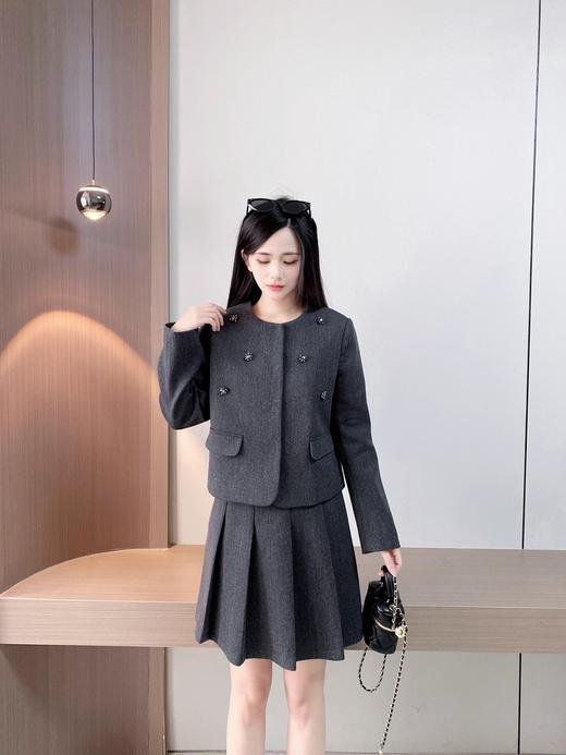 香y同款小香风miu系灰色毛呢外套/短裙/衬衫三件套 商品图7