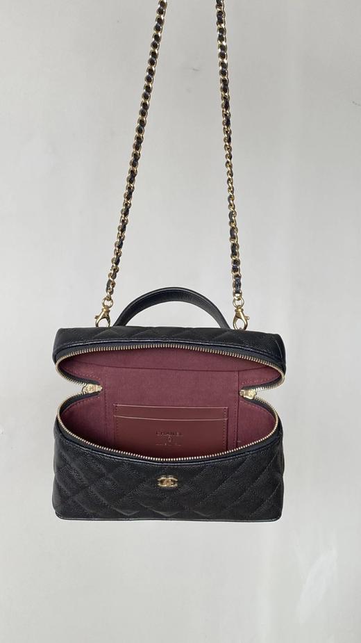 F031038斜纹丝绸混纺面料内里黑色香槟金扣链条手拎盒子包 商品图6