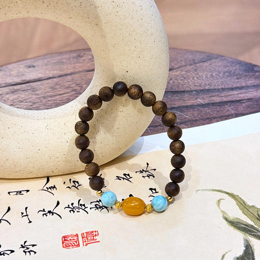 ²【沉香溯源-金珀聚海】圆珠奇楠沉香DIY手串 8mm圆珠  配珠海纹石/蜜蜡 多样性发其一 ( 24小时鉴赏期) HM02-CRMM-DBCX 商品图0