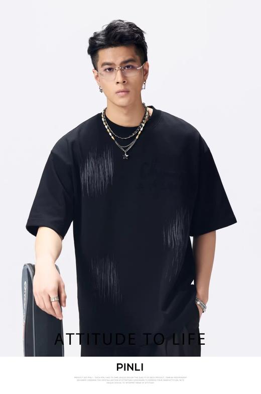 PINLI品立2026夏季新款男士宽松圆领十字架激光烧花短袖T恤上衣潮GD262111017 商品图0