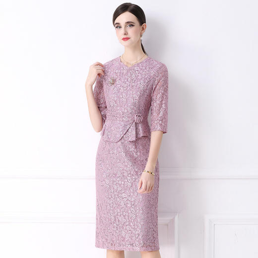 「高货deo」全新升级【铂金会员441/天猫599/差价158】(95729)洛诗琳气质通勤蕾丝连衣裙2026春季新款优雅假两件收腰裙 商品图1