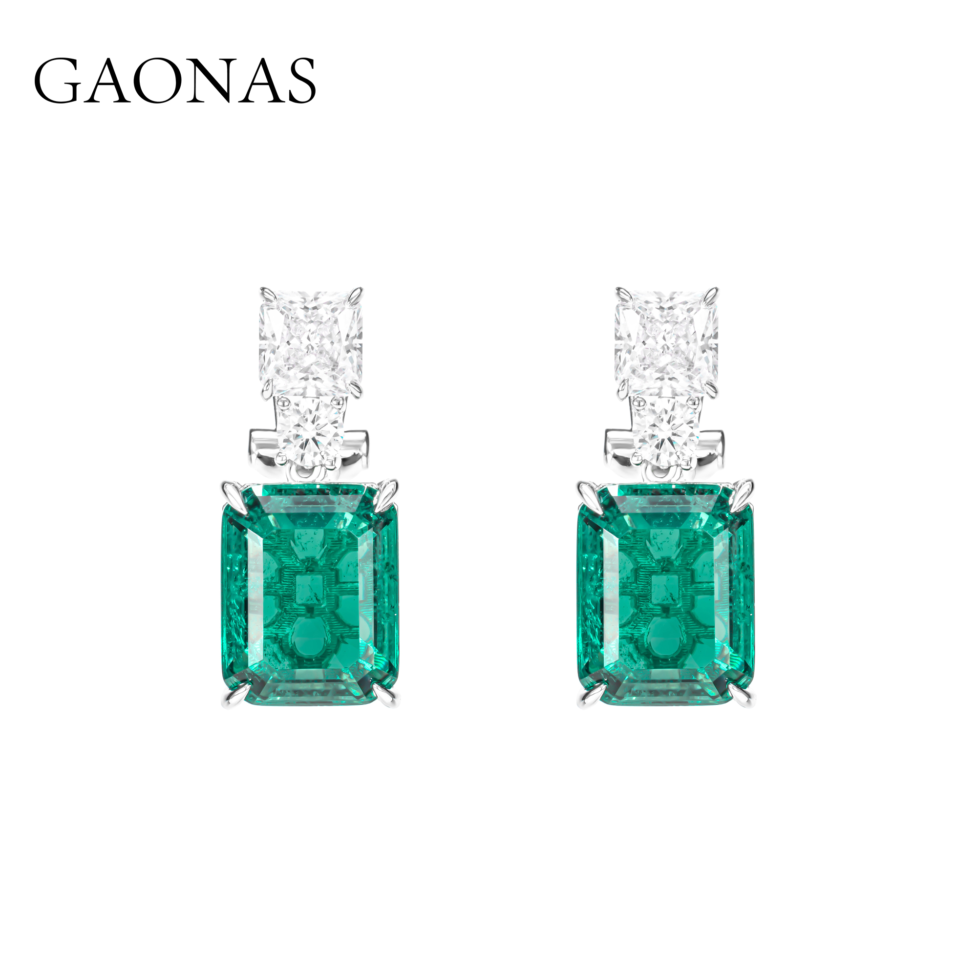 GAONAS高纳仕 人造合成方形贵气10ct绿色耳钉