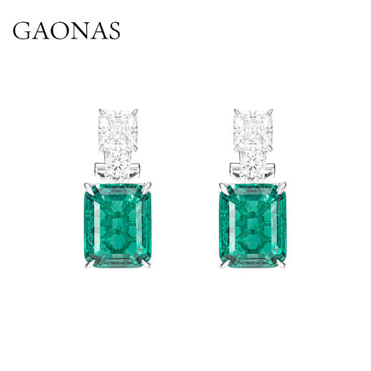 GAONAS高纳仕 人造合成方形贵气10ct绿色耳钉 商品图0