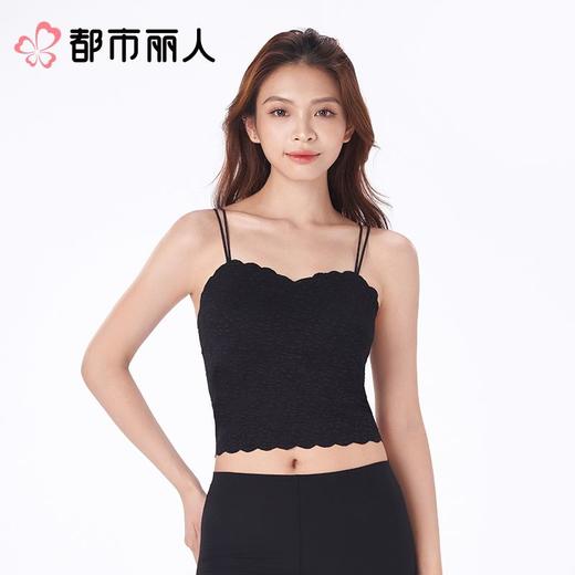 都市丽人背心无罩杯薄蕾丝花面背心长抹胸有杯垫时尚美搭LVC2A4 商品图1
