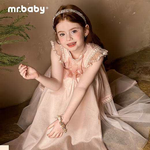 mr.baby26春夏女童甜美飞飞袖蕾丝花边天丝莱赛尔连衣裙公主裙 商品图0