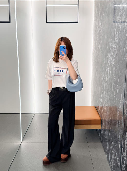 瑟琳最新款垂感黑西裤腰部点缀皮革贴片神裤 商品图9