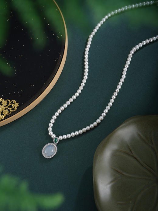 子佩集【迷雾珠华】珍珠惜王妃项链【XXXL026】白玉髓椭圆2602 商品图2