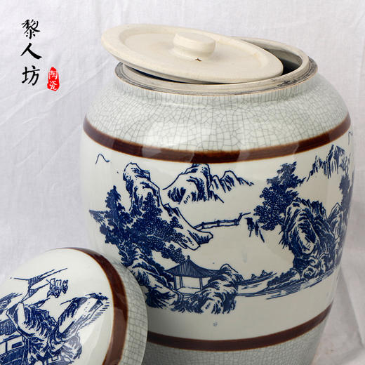 陶瓷骨灰坛 双盖景德镇青花开片山水陶瓷骨灰盒 商品图4