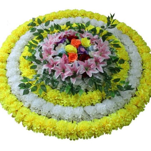 黄+纯白+黄+纯白仿真花圈1.3米绢花圈假花圈白事用菊花殡仪馆装饰花祭祀祭奠陵园 商品图0