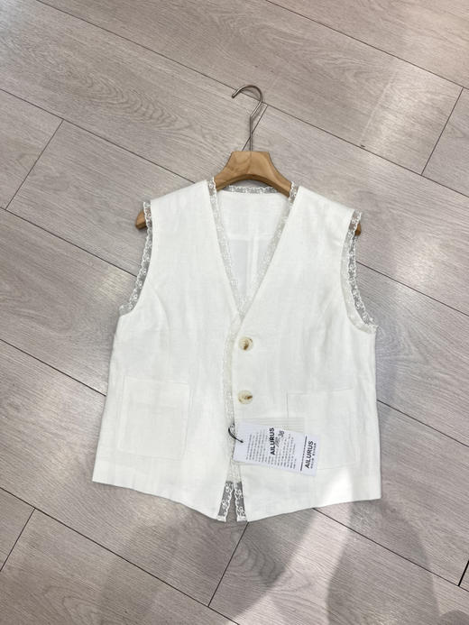 原单新款100%亚麻老钱风蕾丝捆边碰撞背心马甲外套 商品图4