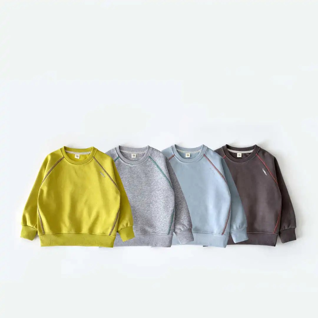 【枳芽】儿童撞色麻丝圆领卫衣 四色可选 120-170码可选