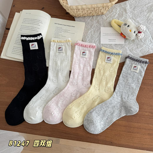 4双一组！春夏卡通kitty猫布标女袜棉袜 彩色泡泡口 轻薄镂空网眼 柔软透气 可爱满分 商品图10