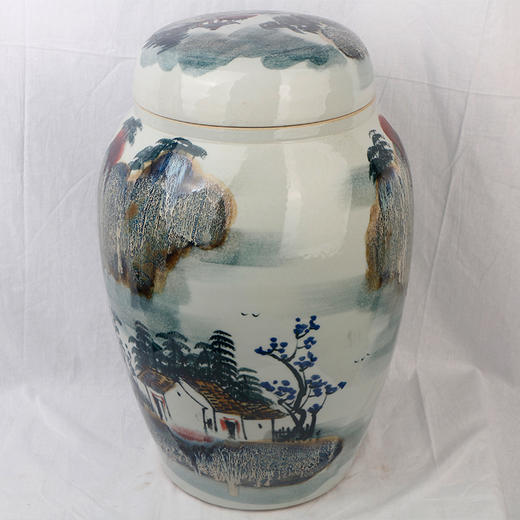 陶瓷骨灰坛子 窑变山水纯手工景德镇瓷器大号骨灰罐 商品图2