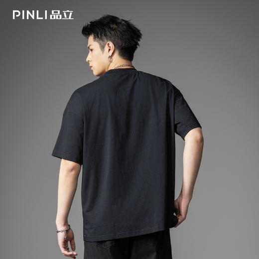 PINLI品立2026春季新款男士潮牌宽松圆领贴车织带休闲短袖T恤上衣B262111020 商品图2