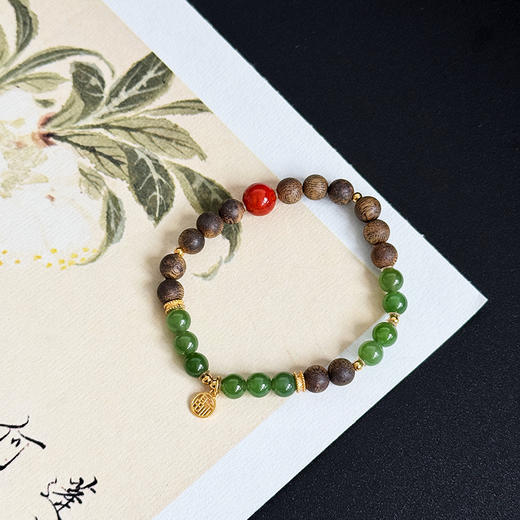 ²【沉香溯源-清欢红韵】南红/和田玉 8mm圆珠奇楠沉香DIY手串 多样性发其一 ( 24小时鉴赏期 ) HM02-CRMM-DBCX 商品图0