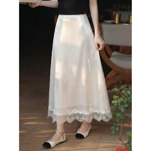 鹿向南「鎏光梦境」米白色半身裙春季新款时尚蕾丝裙摆A字长裙女 商品图0