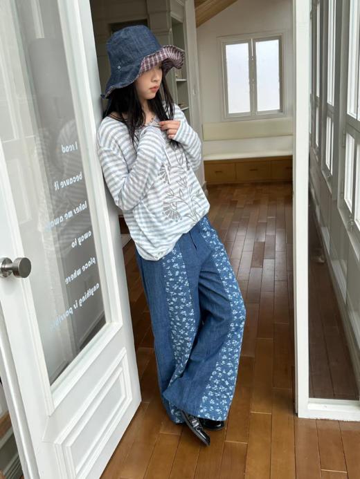 nothe Case布然/NC261803/「电影唱片」拼接提花阔腿牛仔裤 复古休闲长裤 商品图3