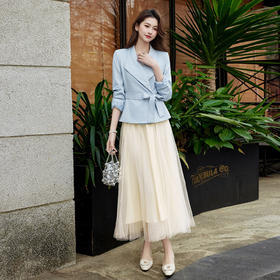 「自」全新升级【铂金会员413/天猫559/差价146】(99117)洛诗琳2026新款气质通勤系带短外套高腰A字网纱裙两件套