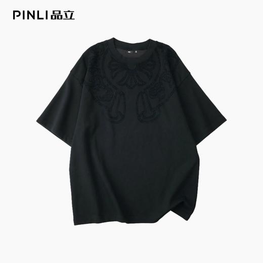 PINLI品立2026夏季新款男士宽松圆领激光烧花短袖T恤休闲上衣潮牌GD262111016 商品图8