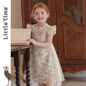 littletime女童旗袍2026夏新款儿童时尚碎花连衣裙高定国风公主裙