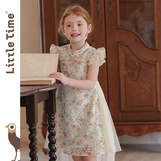littletime女童旗袍2026夏新款儿童时尚碎花连衣裙高定国风公主裙 商品图0