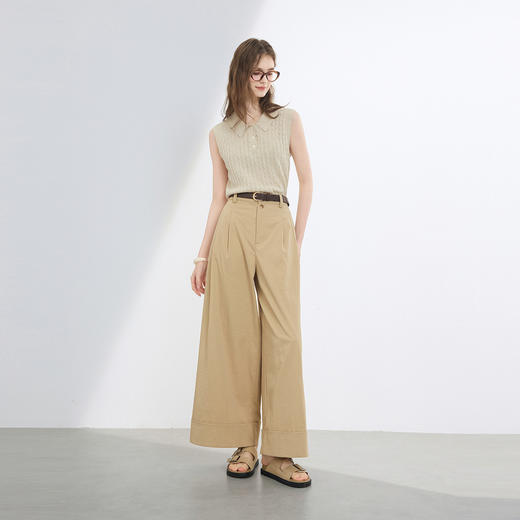 三彩2026夏季新款仿棉休闲裤高腰宽松直筒阔腿裤九分裤卷边M 商品图1