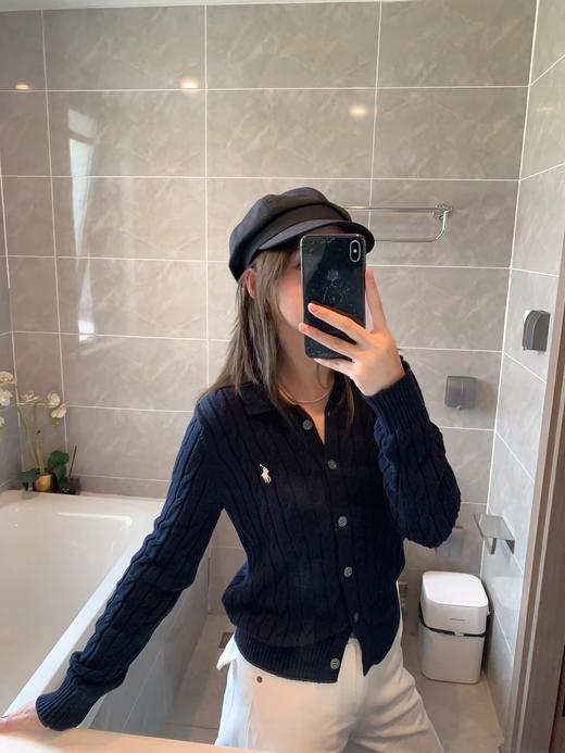 F031049早春POLO翻领绞花编织针织纽扣开衫外套 商品图9