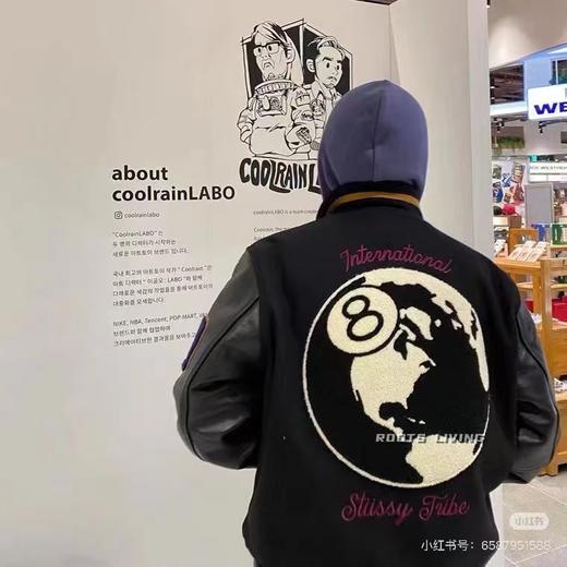 F031011黑8拼接皮袖薄款定织定染毛呢面料男女同款棒球服外套 商品图3