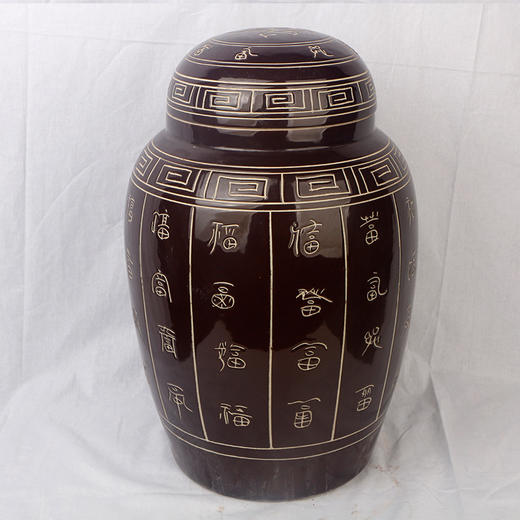 咖啡色殡葬骨灰盒 景德镇陶瓷寿坛捡骨罐双层盖骨灰坛 商品图1