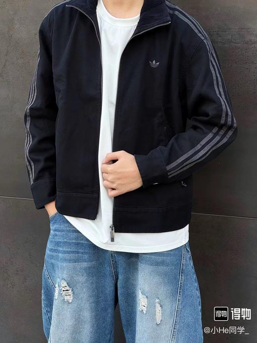 F031009男女同款美式复古条纹翻领休闲运动舒适百搭时尚夹克 商品图6
