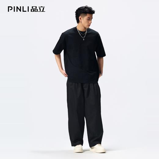 PINLI品立2026夏季新款男士重磅厚版宽松圆领落肩袖短袖T恤上衣潮GD262111031 商品图1