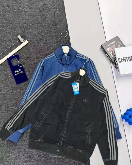 F031055复古立领拉链设计三道杠水洗牛仔夹克外套 商品图0